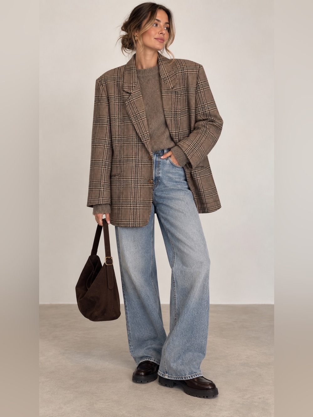 Vintage Plaid Oversized Blazer Brown Academia Fall Jacket pure wool Canada made